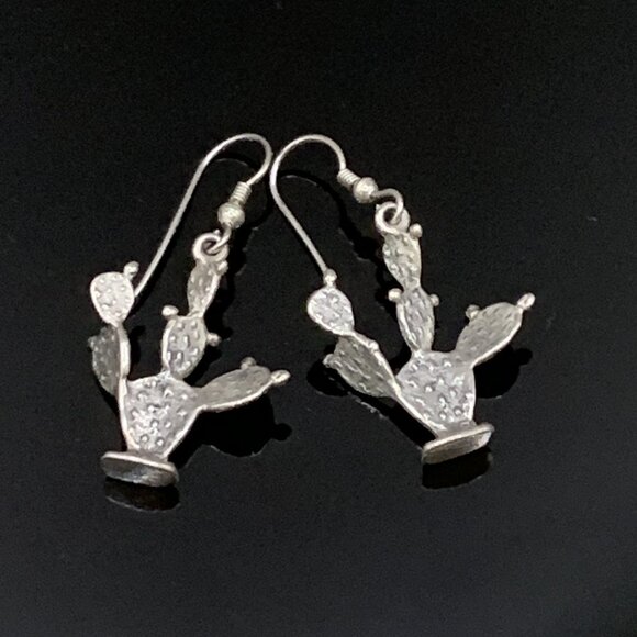 Prickly Pear Cactus Western Southwest Sterling Silver Vintage Earrings J519 - Picture 1 of 5
